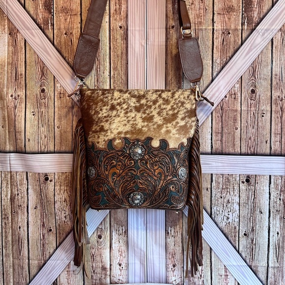 Rafaella Brown and Tan Leather Fringe Bag (H) - Picture 3 of 10